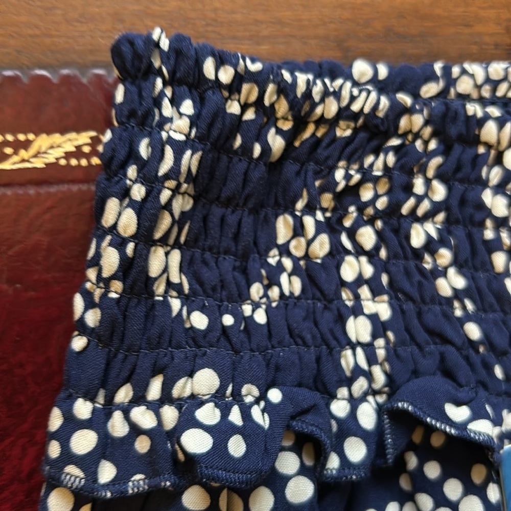 Polka Dot Leaf Print Wide Leg Pants Navy + White NEW Smocked Waist Size Medium - Picture 8 of 8